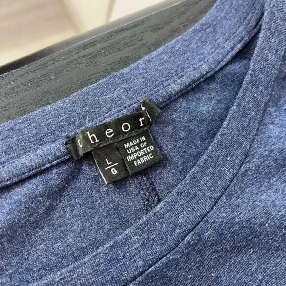 Theory Womens Large Pelloa Engineered Tee T-Shirt Dress Pockets Stripes Navy - Picture 9 of 13